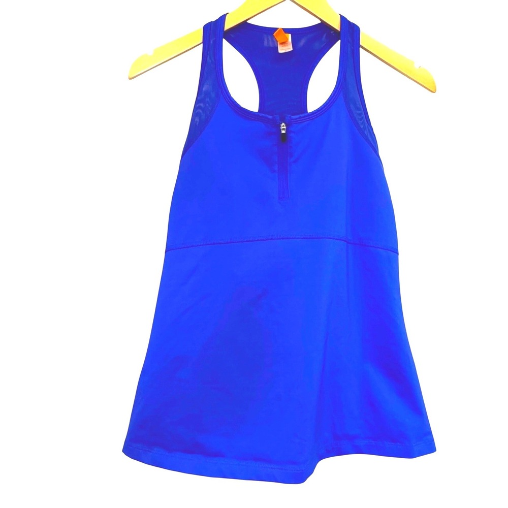 Lucy Womens Royal Blue Mesh Racerback Quarter Zip Activewear Tank Top Medium
